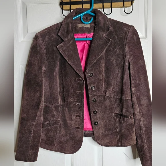 Women's I.E 100% SUEDE LEATHER Blazer Size M Brown - Picture 2 of 11